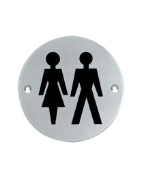 Intersteel pictogram rond wc dames en heren met schroefgaten inox